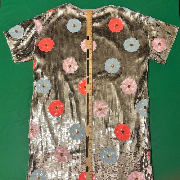 NWT!!! Silver Sequin Floral Mini Dress - Picture 10 of 15